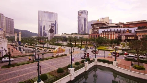 Traffic Intersection on Cotai Strip (Casino District) in Macau Stock Footage 82896663