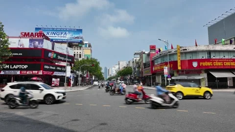 Traffic intersection Da Nang Vietnam Southeast Asia transport busy rush hour 스톡 동영상 346652748