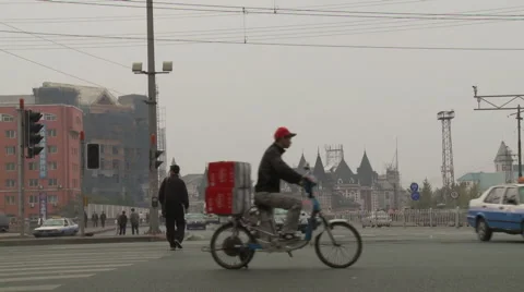 Traffic intersection, Dalian, China Stock Footage 54431970