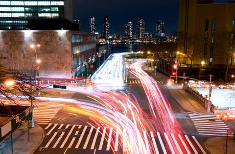 Traffic Intersection at Night Stock Photos