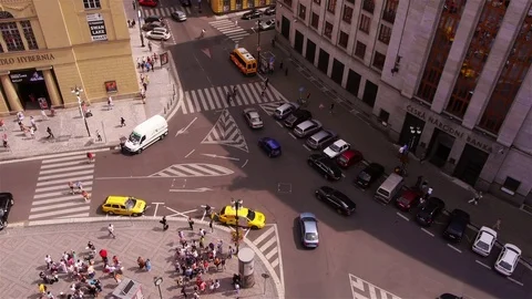 Traffic Intersection in Prague from above Stock Footage 82699731