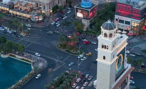 Traffic intersection on strip outside Bellagio Stock Photos