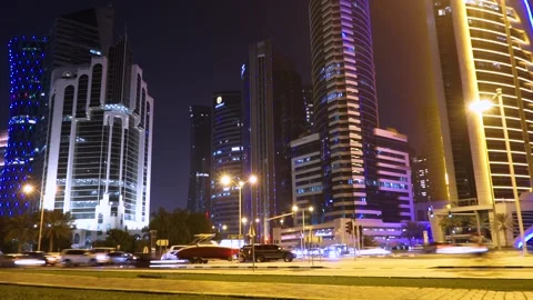 Traffic Intersection Timelapse, at West Bay, Doha, July 24, 2020 Stock Footage
