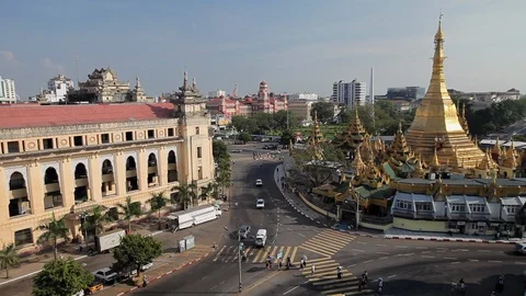 Traffic intersection Yangon city, Myanmar Stock Footage 102641689