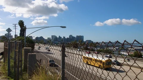 Traffic on Interstate 5 moving North to San Diego and South to Los Angeles Stock Footage 107376590