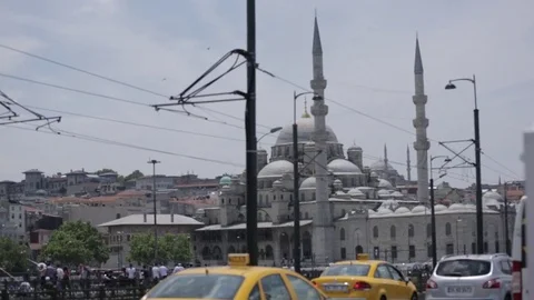 Traffic in Istanbul with Mosque Stock Footage 75213039