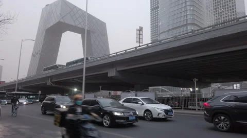Traffic jam after work on Guomao road, Central Business District, Beijing,China. Stock Footage 235518414