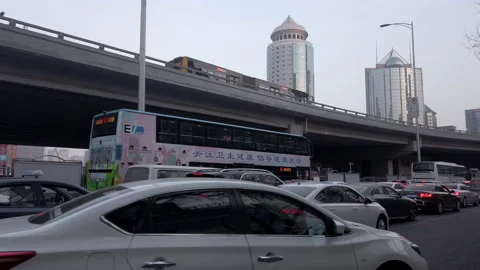 Traffic jam after work on Guomao road, Central Business District, Beijing,China. Stock Footage 235518616