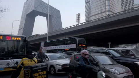 Traffic jam after work on Guomao road, Central Business District, Beijing,China. Stock Footage 235518728