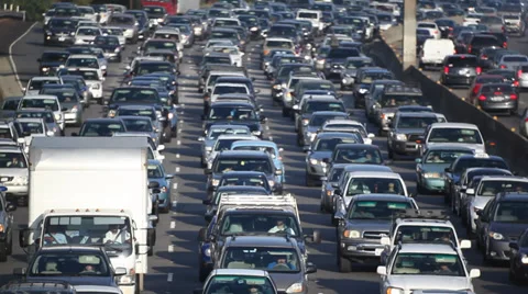 Traffic jam and congestion at rush hour on California freeway in Los Angeles Stock Footage