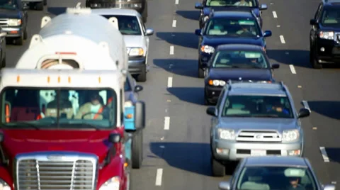 Traffic jam and congestion at rush hour on California freeway in Los Angeles Stock Footage 30957594