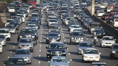 Traffic jam and congestion at rush hour on California freeway in Los Angeles Stock Footage