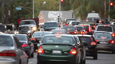 Traffic jam and congestion at rush hour on California freeway in Los Angeles Stock Footage 30985125