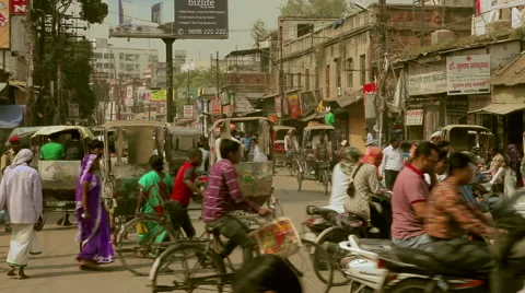 Traffic Jam and crowds in Varanasi,India Stock Footage