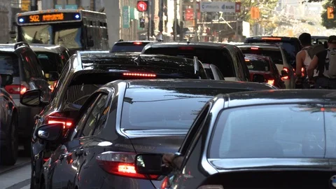 Traffic jam and gridlock in downtown Toronto during rush hour Stock Footage 94939284