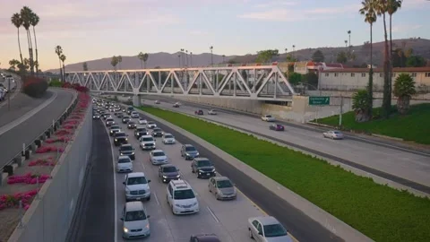 Traffic jam behind a car crash on route 101 in Ventura, CA Stock Footage 143681159