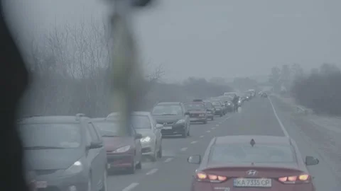 Traffic jam at the border between Ukraine and Poland Stock Footage 175260955