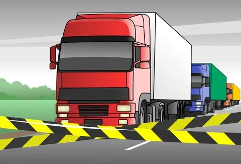 Traffic jam on the border. Delay in the delivery of parcels, products, online Stock Illustration