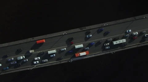 Traffic jam on the bridge with a bird's-eye view Stock Footage 65819900