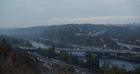 Traffic jam on the bridge Stock Footage 163357746