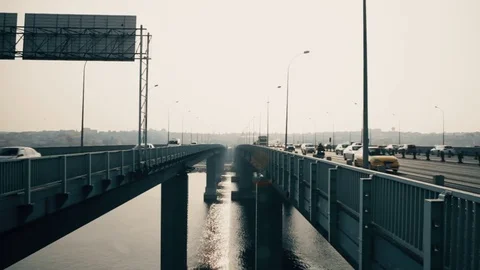Traffic Jam on Bridge Over a River, Time Lapse, Istanbul Skyline Stock Footage 72624327