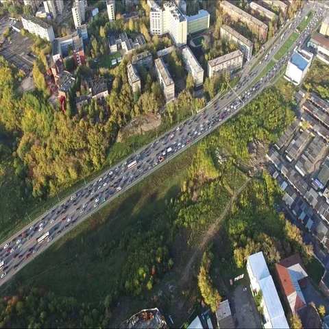 Traffic jam on the bridge at sunset Stock Footage 69550461