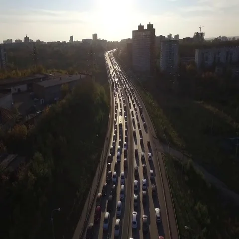 Traffic jam on the bridge at sunset Stock Footage 69550791