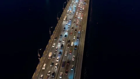Traffic jam at the bridge. Timelapse, Aerial view Stock-Footage 80275586