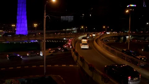 Traffic jam captured at night in Tbilisi Video stock 119366341