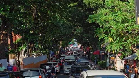 Traffic jam from cars going to work in the morning. Busy street, traffic jam Stock Footage 239556582