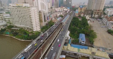 Traffic Jam on Chao Phraya River Bridge, Bangkok, Thailand Stock-Footage 75669419
