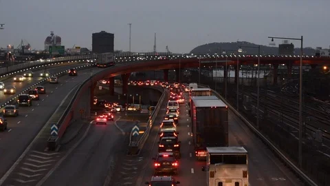Traffic jam in the city at dawn Stock Footage 85845469