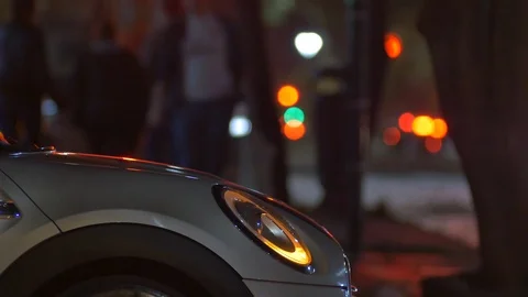 Traffic Jam in the city, Traffic Light, pedestrians, vehicles, cars. Dusk. Night Stock Footage 108400929