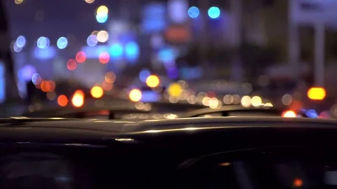 Traffic Jam In The City.Slow Flow On A Freeway At Night. Stock Footage