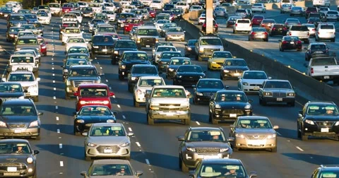Traffic jam congestion during rush hour on California Freeway in Los Angeles 4K Stock Footage 68335074