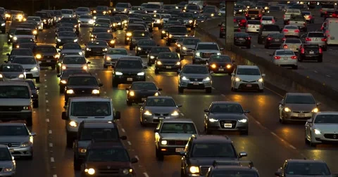 Traffic jam congestion during rush hour on California Freeway in Los Angeles, 4K Stock Footage 68409116