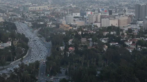 Traffic Jam Congestion US Freeway Highway Cars Slowly Passing Los Angeles Street Stock Footage 43930177