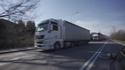 Traffic jam on Czech Republic borders caused by the closure of borders Stock Footage