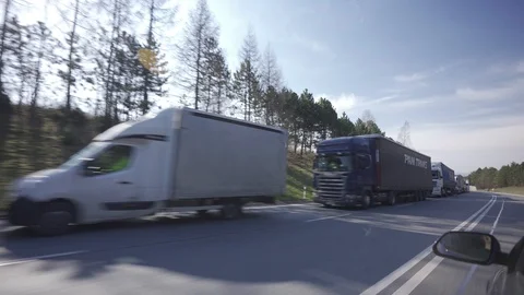 Traffic jam on Czech Republic borders caused by the closure of borders Stock Footage 126569574
