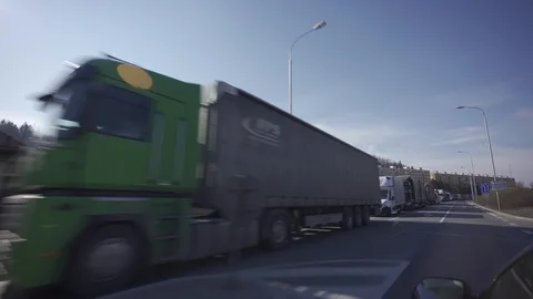 Traffic jam on Czech Republic borders caused by the closure of borders Stock Footage 126569582