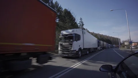 Traffic jam on Czech Republic borders caused by the closure of borders Stock Footage 126569630