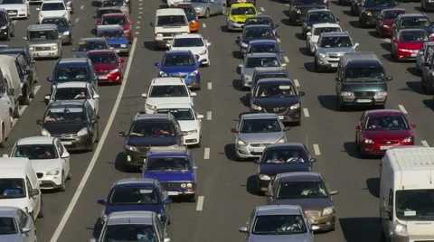 Traffic jam, dense slow flow of cars on a freeway, time-lapse. Stock-Footage 54106492