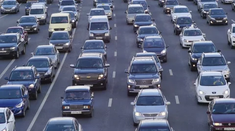 Traffic jam, dense slow flow of cars on a freeway, time-lapse. 스톡 동영상 54106505
