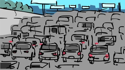 Traffic Jam Drawing 2D Animation | Stock Video | Pond5