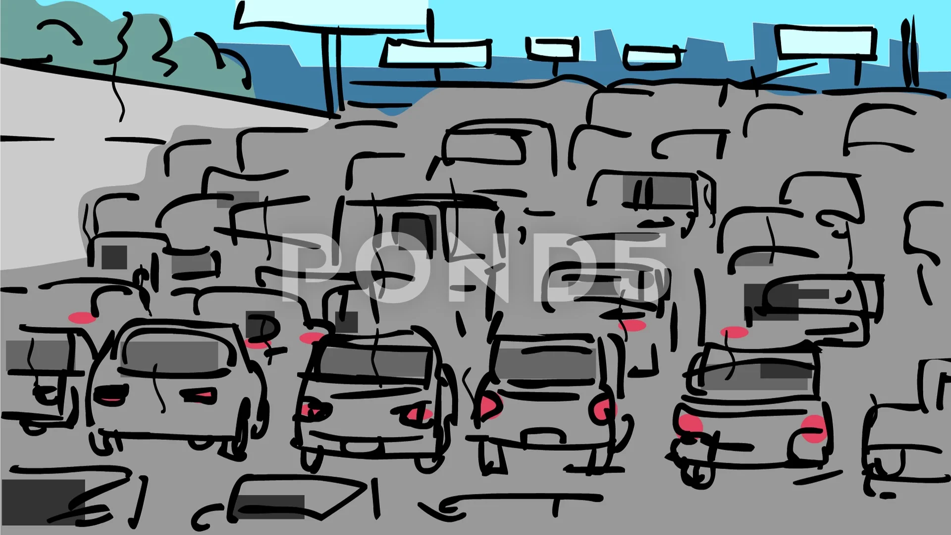 Traffic Jam Drawing 2D Animation | Stock Video | Pond5