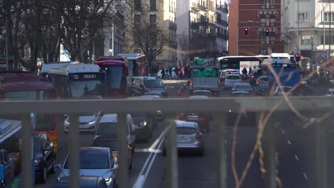 Traffic jam during rush hour in Madrid, Spain. 25.02.2022 Видео 195996009