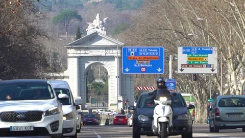 Traffic jam during rush hour in Madrid, Spain. 25.02.2022 Video stock 195996836