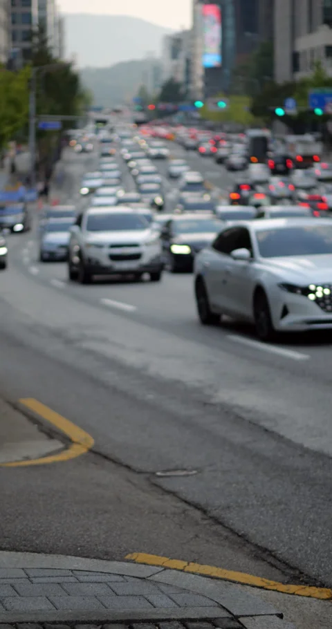 Traffic jam during rush hour in Seoul, South Korea, blurred view of cars Stock Footage 303989566