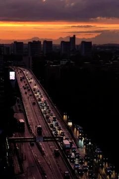 Traffic Jam at Dusk Stock Photos