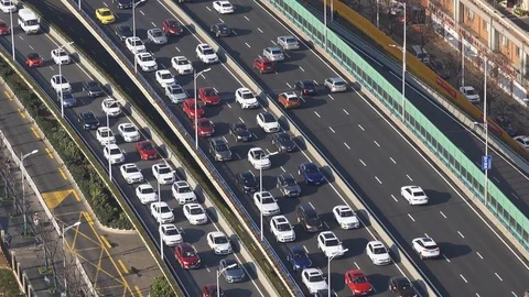 Traffic jam on elevated highway Stock Footage 125623926